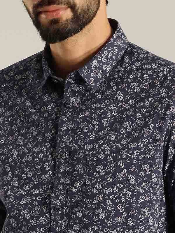 Indian Terrain Men's Slim Fit Full Sleeve Floral print Navy Shirt